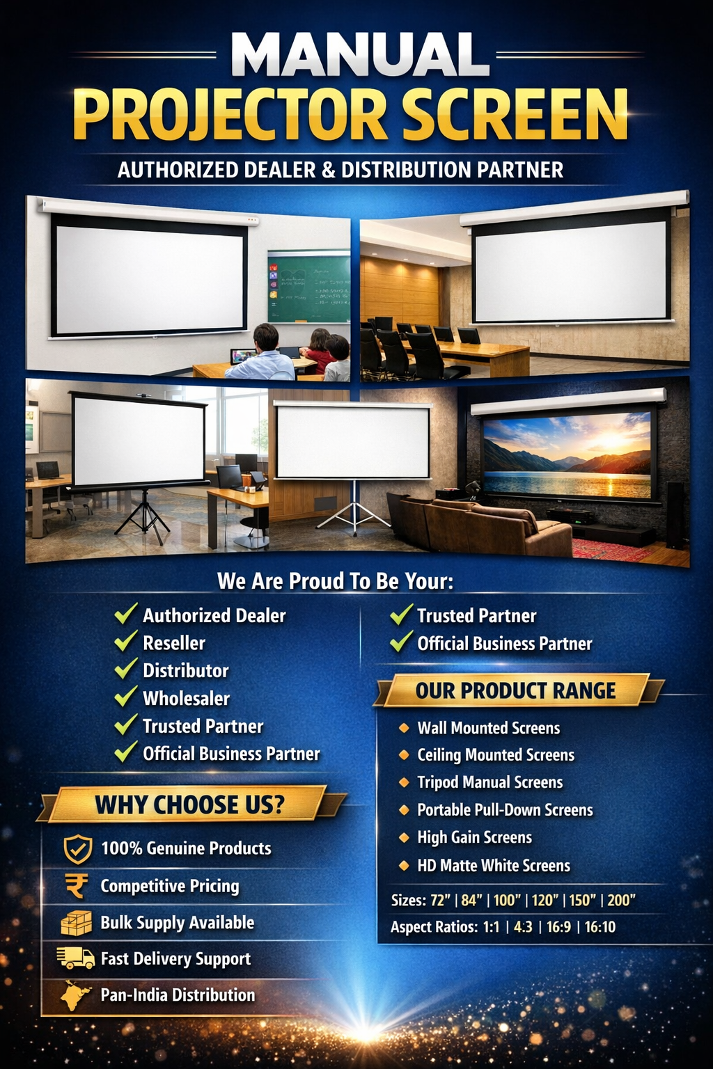 Auto Lock Manual Projector Screen India
