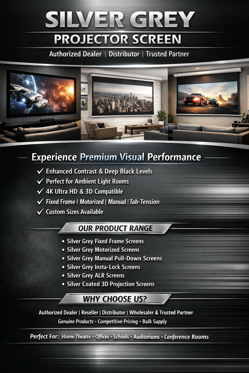 Silver Grey Projector Screen Dealer India