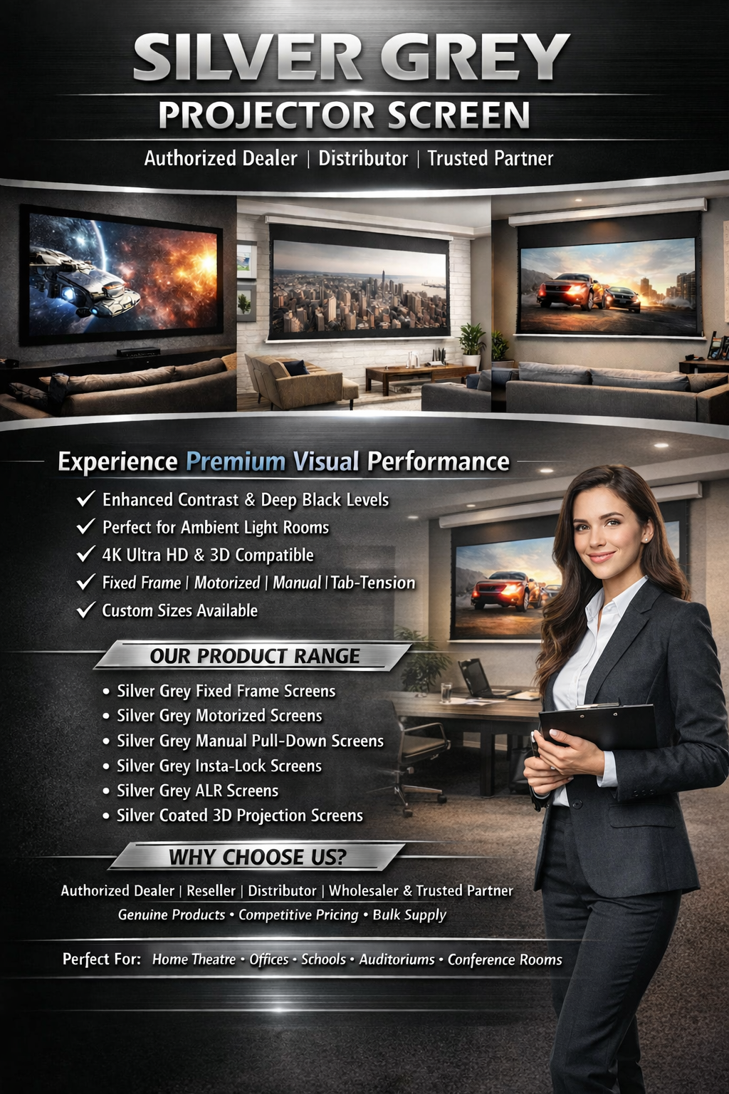 Motorized Silver Grey Projector Screen India