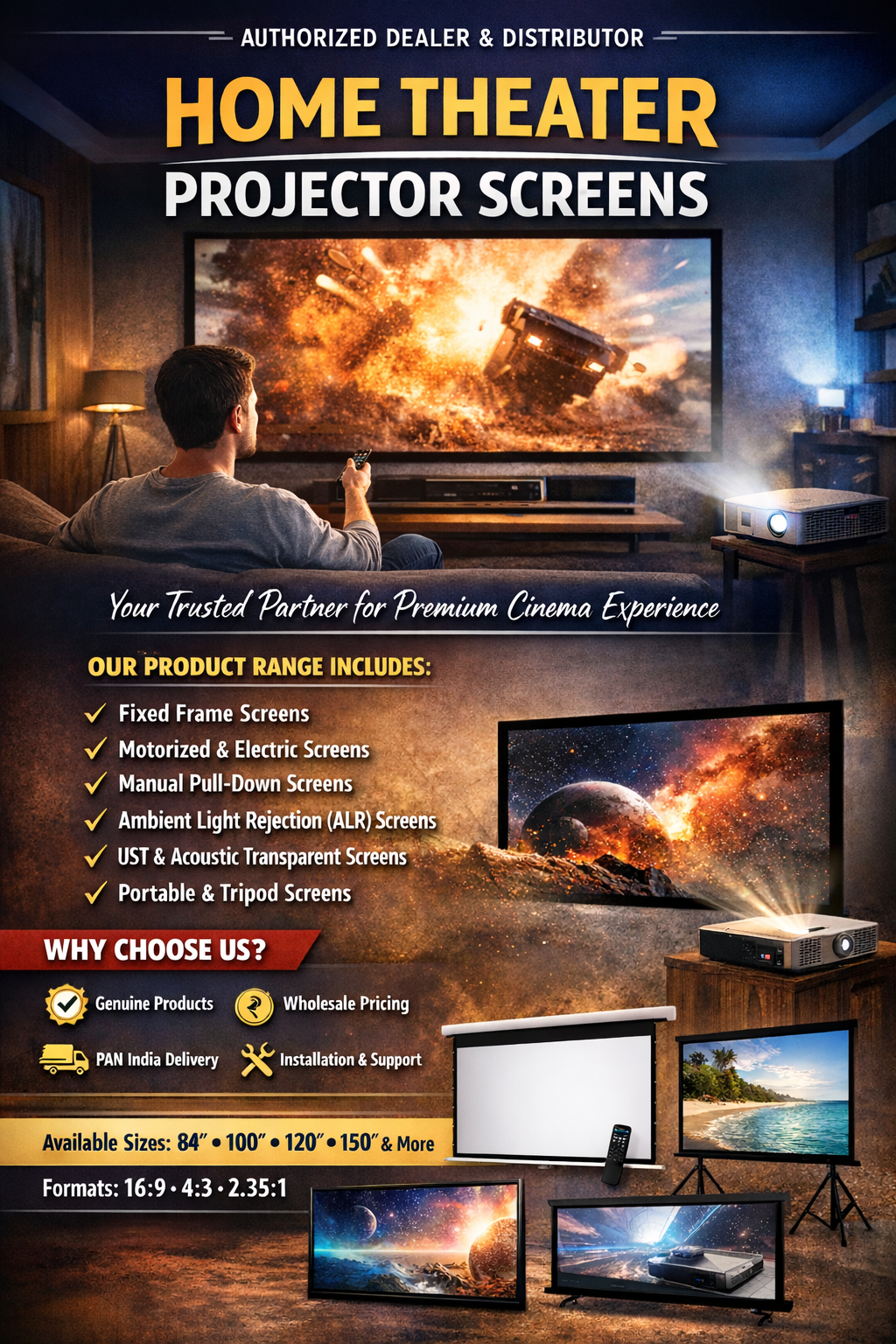 Fixed Frame Home Theatre Projector Screen India