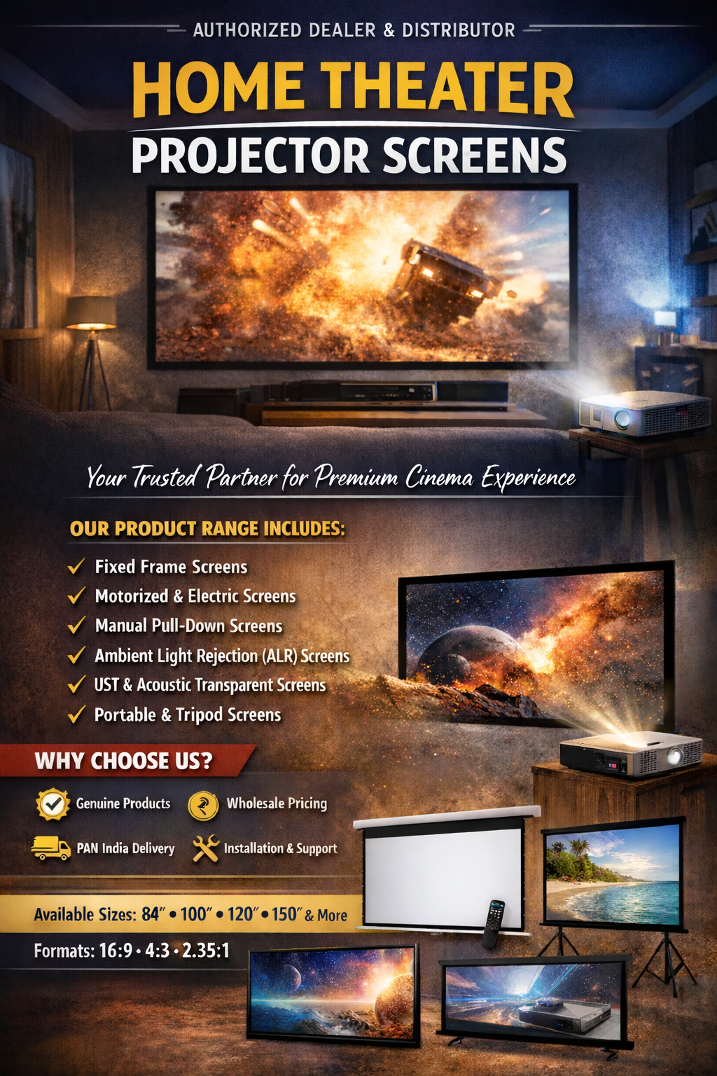 Motorized Home Theatre Projector Screen India